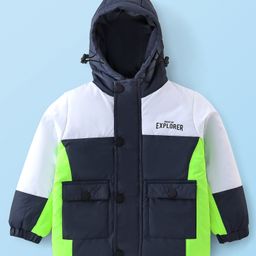 Babyhug Woven Full Sleeves Hoodies Text Print - Black White & Green-image-82