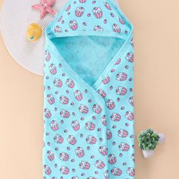 Babyhug Terry Knit Hooded Bath Towel with Kitty Print L 72 x B 72 cm - Blue-image-44