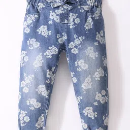 Simply Premium Denim Mid Wash Jeans Floral Printed -  Blue-picture-1