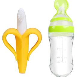 Enorme Silicone Banana Shaped Toothbrush Teether and Silicone Easy Squeezy Spoon Food Feeder-8