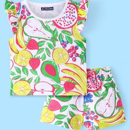 Pine Kids Cotton Knit Frill Sleeves Night Suit With Fruits Print - Multicolor-image-31