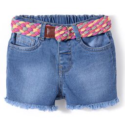Babyhug Denim Mid Thigh With Stretch Shorts With Belt - Blue-image-38
