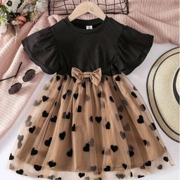 tior Half Sleeves Hearts Printed & Bow Embellished Tutu Dress - Brown-picture-27