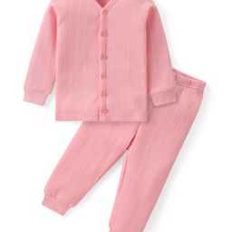 Babyhug Full Sleeves Solid Front Open Vest & Leggings Set - Pink-image-46