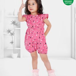 Nino Bambino Organic Cotton Half Sleeves Heart Printed Jumpsuit - Pink-picture-12