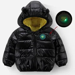Kookie Kids Full Sleeves Padded Hooded Solid Coloured Jacket - Black-picture-5