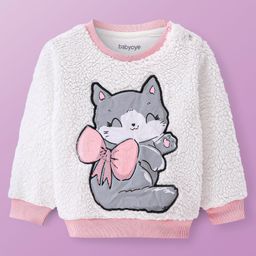 Babyoye Cotton Knit Full Sleeves Sweatshirt With Kitty Print - White-image-39