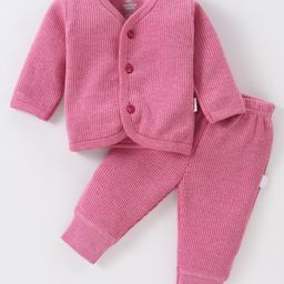 Mom's pet Cotton Full Sleeves Solid Ribbed Thermal Set - Fuchsia-image-35