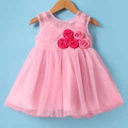 Babyhug Woven Sleeveless Fit & Flared Party Dress with Floral Applique - Pink-image-62