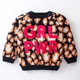 Yellow Apple Cotton Knit Full Raglan Sleeves Pullover with Text Embroidery - Black-image-78