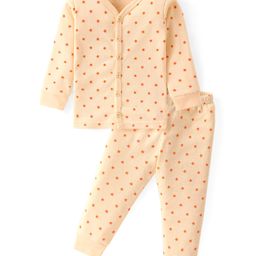 Babyhug Full Sleeves Front Open Thermal Vest & Leggings Set Star Print - Yellow-image-85