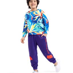 Ollington St. 100% Cotton Knit Full Sleeves Sweatshirt & Joggers Set Floral Print - Blue & Navy Blue-image-23