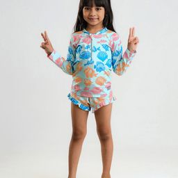 Somersault Full Sleeves Fishes Printed Two Piece Swimsuit - Blue-image-78