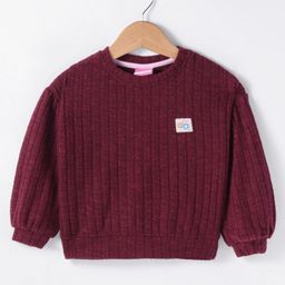 Little Kangaroos Terry Knit Full Drop Shoulder Sleeves Solid Color Sweater - Maroon-image-95
