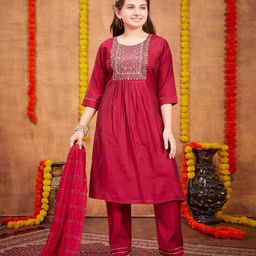 Aarika Three Fourth Sleeves Foil Printed & Sequins Embellished Kurta With Coordinating Pant & Dupatta Set - Maroon-image-79