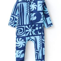 Babyhug Cotton Knit Full Sleeves Footed Sleepsuit with Beach Theme Print - Navy Blue-image-51