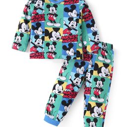 Babyhug Disney Single Jersey Knit Full Sleeves Night Suit With Mickey Mouse Print - Light Blue-image-112