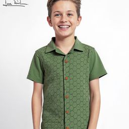 Arias Cotton Schiffli Woven Half Sleeves Shirt - Olive Green-image-25