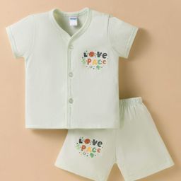 Tango Single Jersey Knit Half Sleeves Shorts Nightsuit with Love Space Text Print - Light Blue-image-73
