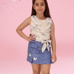 Cutecumber Sleeveless Floral Printed Top & Skirt Set - Blue-image-55