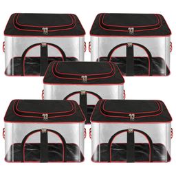 Storite 5 Pack Nylon 33 L PVC Transparent Clothes storage Bags/Saree Covers with Zip for Storage Specially Design for Woman Dresses,Sarees,Lehngas for Wardrobe Organizer(RedBlack)-image-20
