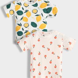 Orange Sugar 100% Cotton Knit Pack Of 2 Half Sleeves Orange & Lemon Printed Tees - White & Off White-image-22