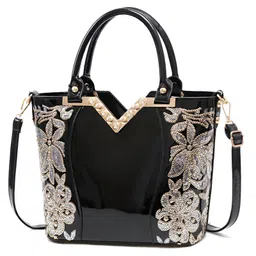 SYGA Women Chic Armpit Bag Vertical Square Street Fashion Handbag with Embossed Floral Design & Pearl Accent(Black)-picture-34