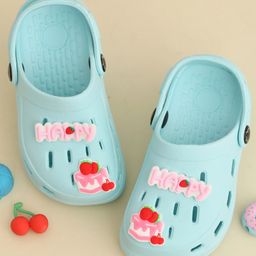 Yellow Bee Solid Perforated Slingback Clogs With Cake Charms - Blue-picture-36