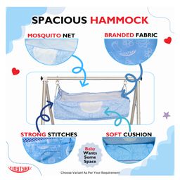 tiny tyke TinyTyke-Manual Baby Cradle Round Pipe - Semi Foldable | Square Hammock with Mattress | Blue image 2