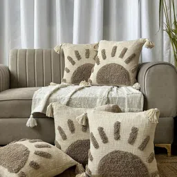 EXPORT HOUSE Beige & Brown 5 Pieces Geometric Square Cushion Covers-image-42