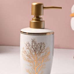 MARKET99 White & Gold-Toned Floral Ceramic Soap Dispenser-34