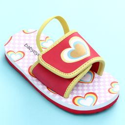 Babyoye Backstrap Closure Flip Flops With Hearts Print - Red image 3