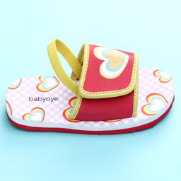 Babyoye Backstrap Closure Flip Flops With Hearts Print - Red image 4