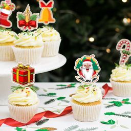 Zyozi Merry Christmas Cake Toppers Xmas Cupcake Topper Picks for Christmas Party Cake Decoration Red Green - Pack of 10 image 5