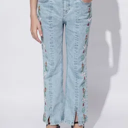 Vero Moda Girls Bootcut Highly Distressed Heavy Fade Embroidered Jeans-image-90