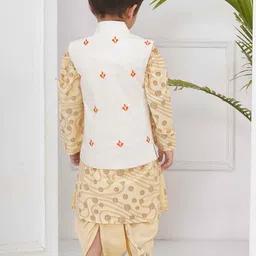 Sethukrishna Boys Geometric Printed Band Collar Kurta With Churidar & Nehru Jacket image 4