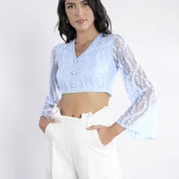 Stylecast X Hersheinbox Flared Sleeves Lace Crop Top image 1