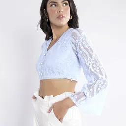 Stylecast X Hersheinbox Flared Sleeves Lace Crop Top image 3