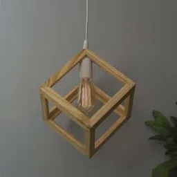 Homesake Beige Hanging Cube Lamp with White Silicone Socket Holder - Set of 1 (Bulb not included)-11