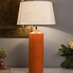 Homesake Orange Ceramic Base Table Lamp with White Drum Shade (Bulb Included) - Set of 1-10