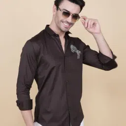 ALMATY Sami Brown Cotton Horse Print Solid Shirt-picture-4