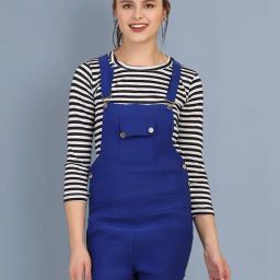 BUYNEWTREND Royal Blue Striped Dungaree-image-14