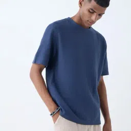 ETA by Westside Indigo Self-Textured Relaxed-Fit Cotton-Blend T-Shirt-picture-28
