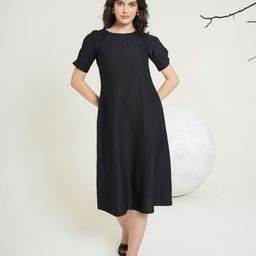 MILOST city look Women Puff Sleeve A-Line Midi Dress-image-82