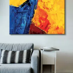 999store Yellow & Blue Abstract Canvas Painting-12
