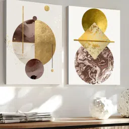 Art Street Golden Canvas Golden Brown Abstract Theme Stretched Painting for Home Decor Wall Art - Set of 2-picture-38