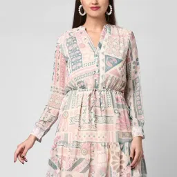StyleStone Pink & White Printed A Line Dress-image-64