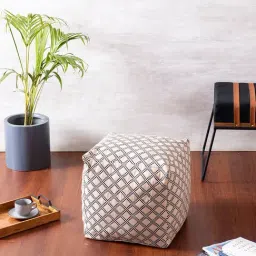 Nestroots Printed Beige Cotton Foot Stool Floor Cushions with Filler-image-82