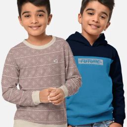 HELLCAT Beige & Blue Printed Full Sleeves T-Shirt (Pack Of 2)-picture-12