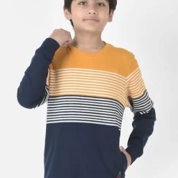 Crimsoune Club Kids Navy & Yellow Striped Full Sleeves Sweatshirt-image-67